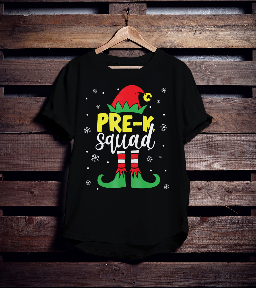 Pre K Squad Teacher Elf Christmas Snowflakes T-Shirt