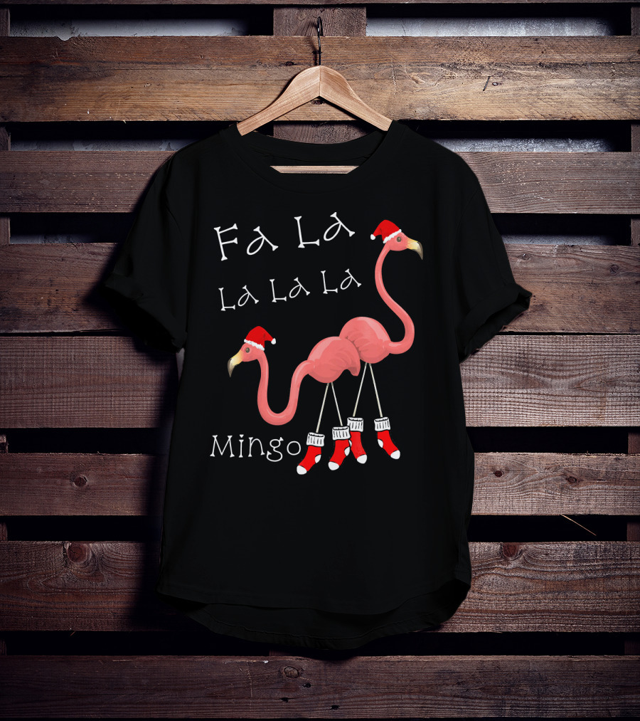 Fa La La La La La Mingo Pink Flamingo Christmas Santa T-Shirt