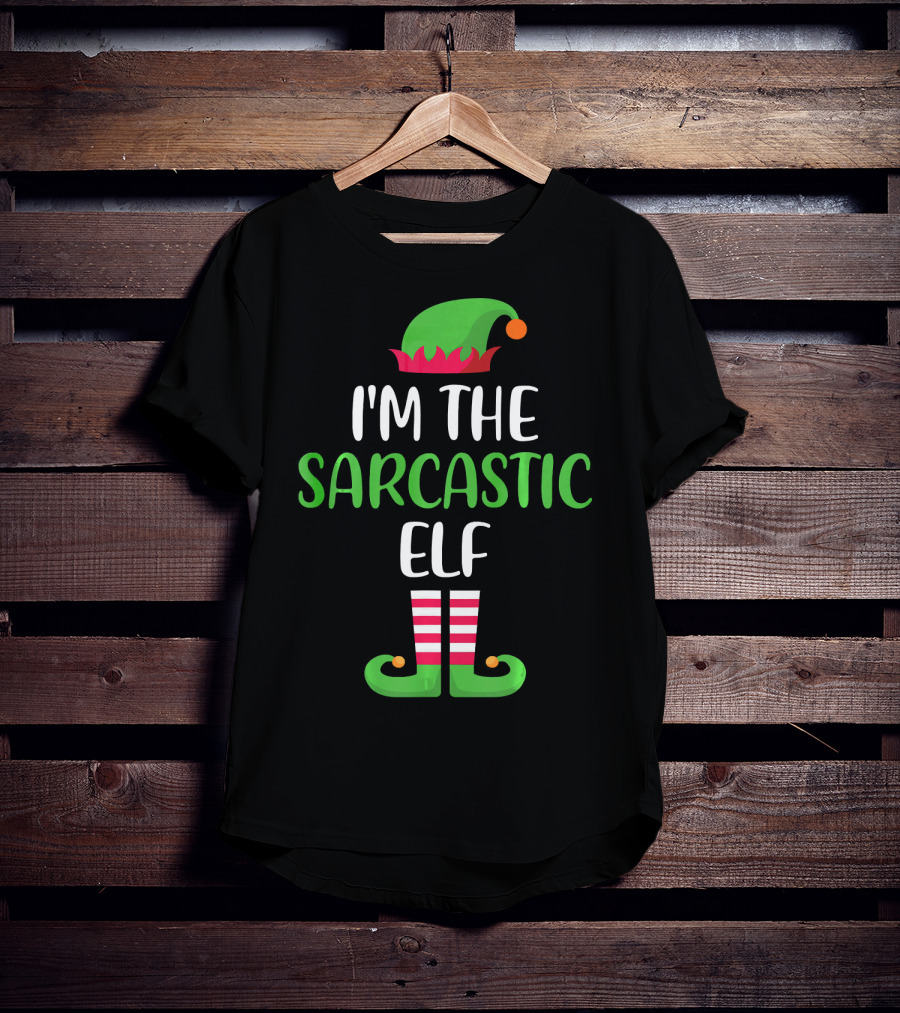 I'm The Sarcastic Elf With Green Hat And Striped Shoes T-Shirt