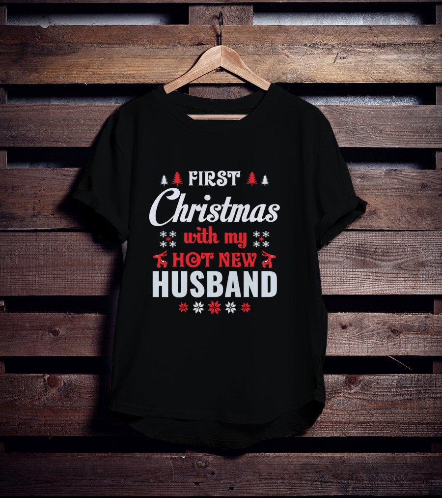 First Christmas With My Hot New Husband Reindeer Snowflakes T-Shirt