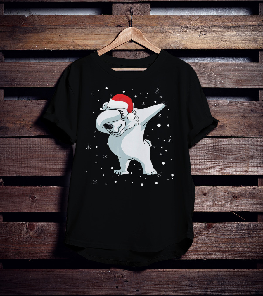 Santa Hat Dabbing Polar Bear Snowflakes T-Shirt
