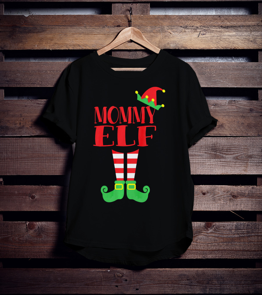 Mommy ELF Christmas Hat And Striped Socks Festive Season T-Shirt