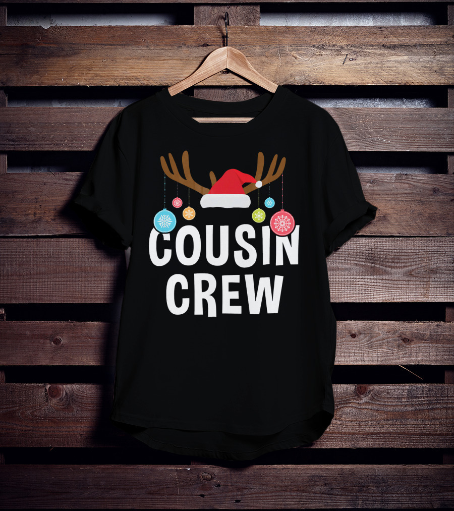 Cousin Crew Christmas PJs Reindeer Antlers Santa Hat Ornaments T-Shirt