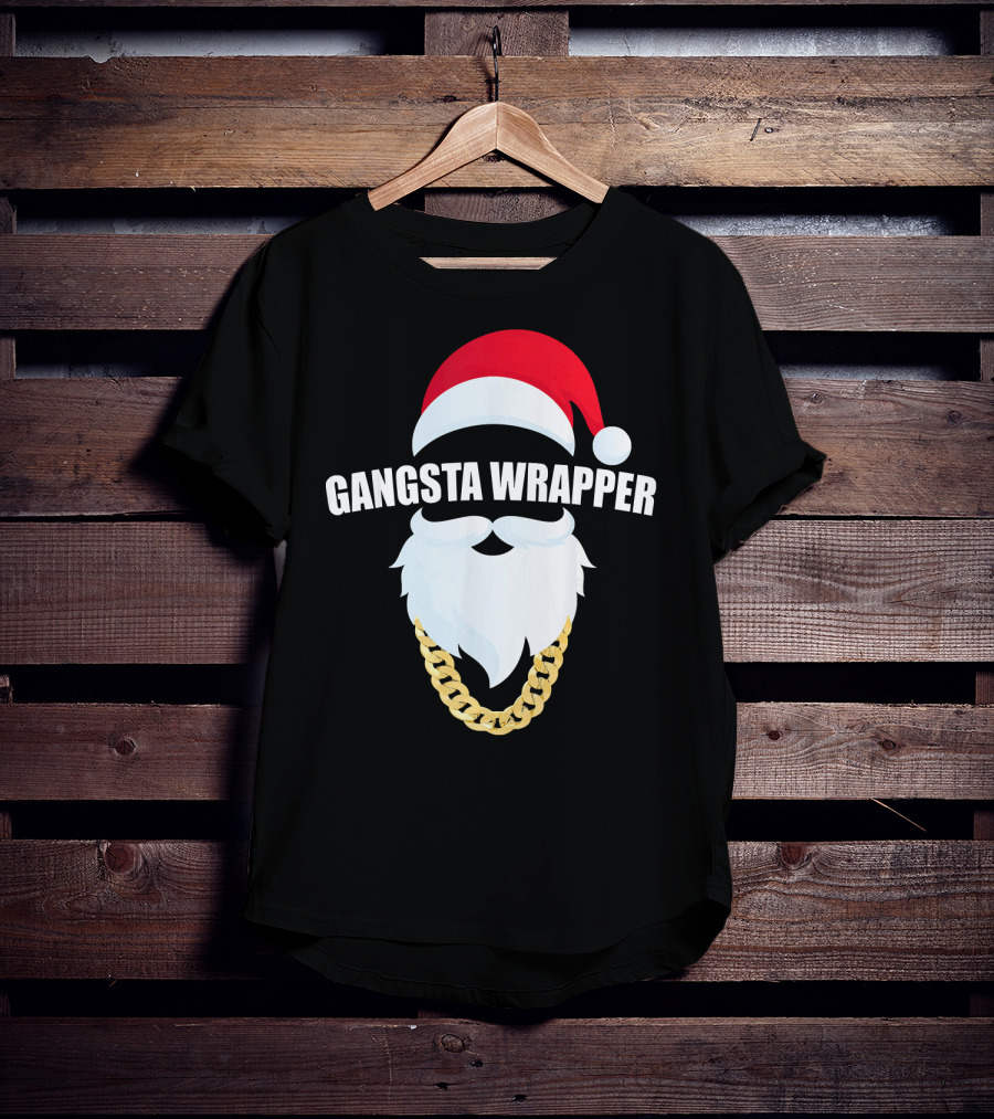 Gangsta Wrapper Santa With Gold Chain Beard And Hat T-Shirt