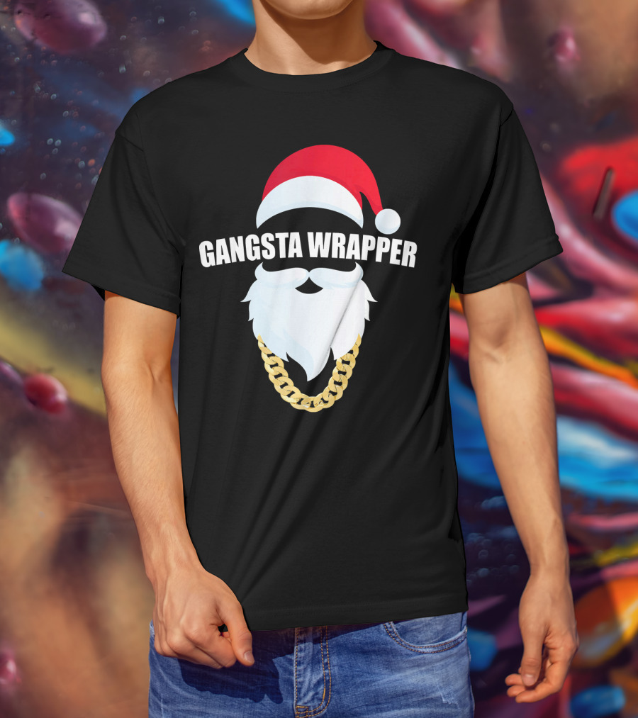 Gangsta Wrapper Santa With Gold Chain Beard And Hat T-Shirt