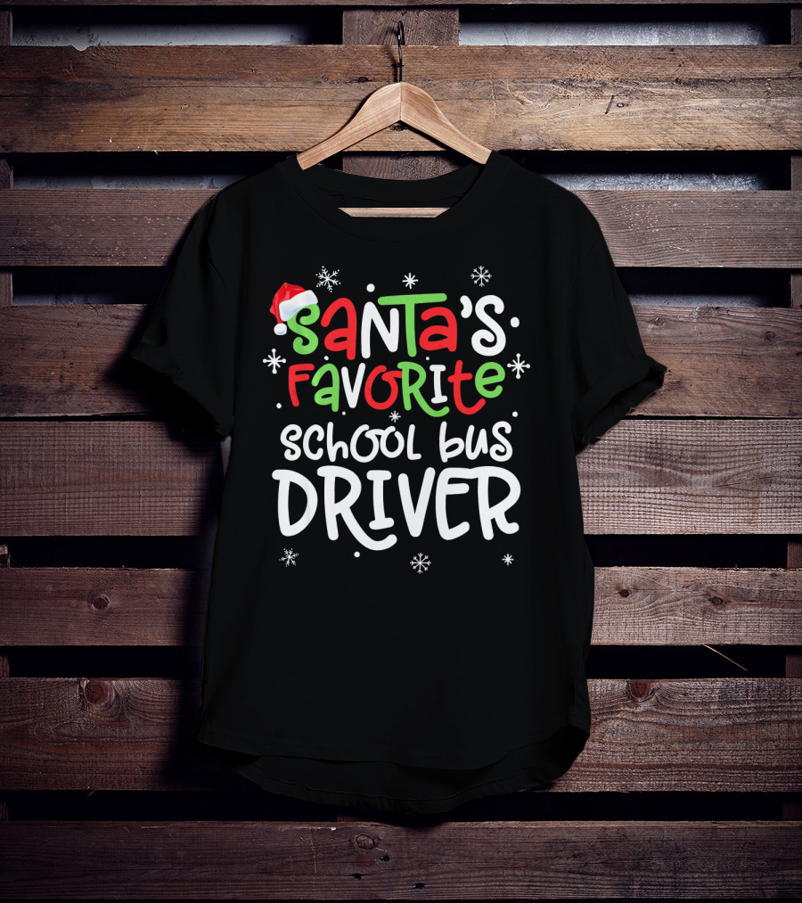 Santa's Favorite School Bus Driver Christmas Snowflakes T-Shirt