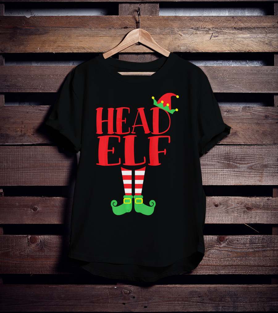 Head Elf Christmas Season Dad Hat Striped Red White Socks Green Shoes T-Shirt