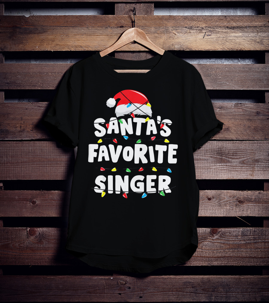 Santa's Favorite Singer Christmas Lights Santa Hat T-Shirt