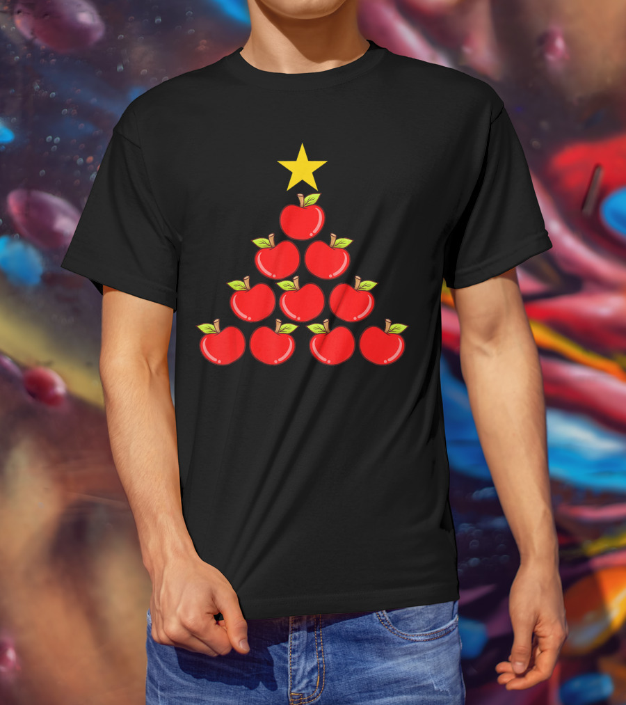 Apple Doctor Away Healthy Lifestyle Christmas Apple Tree T-Shirt