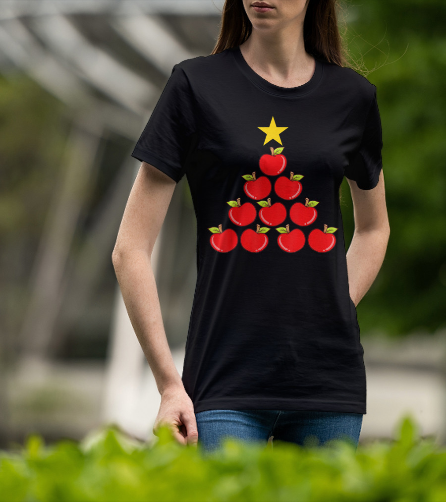 Apple Doctor Away Healthy Lifestyle Christmas Apple Tree T-Shirt