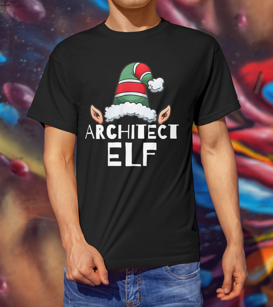 Architect Elf Funny Christmas Holidays Striped Hat T-Shirt