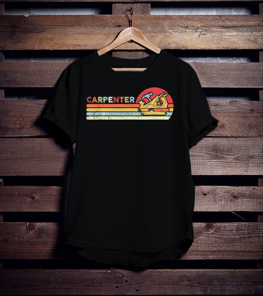 Carpenter Vintage Cool Carpenter Hammer Plane Retro Sun Stripes T-Shirt
