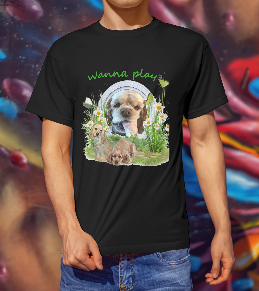 Wanna Play Cocker Spaniel Surrounded By Daisies And Butterflies T-Shirt