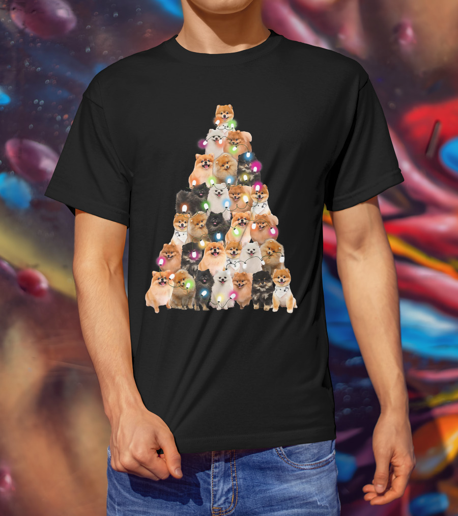 Holiday Cheer Pomeranian Christmas Tree Of Festive Pups T-Shirt