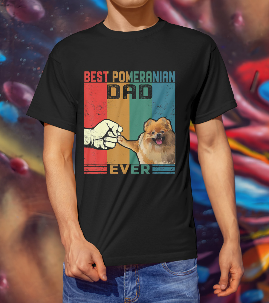 Best Pomeranian Dad Ever Vintage Fist Bump T-Shirt
