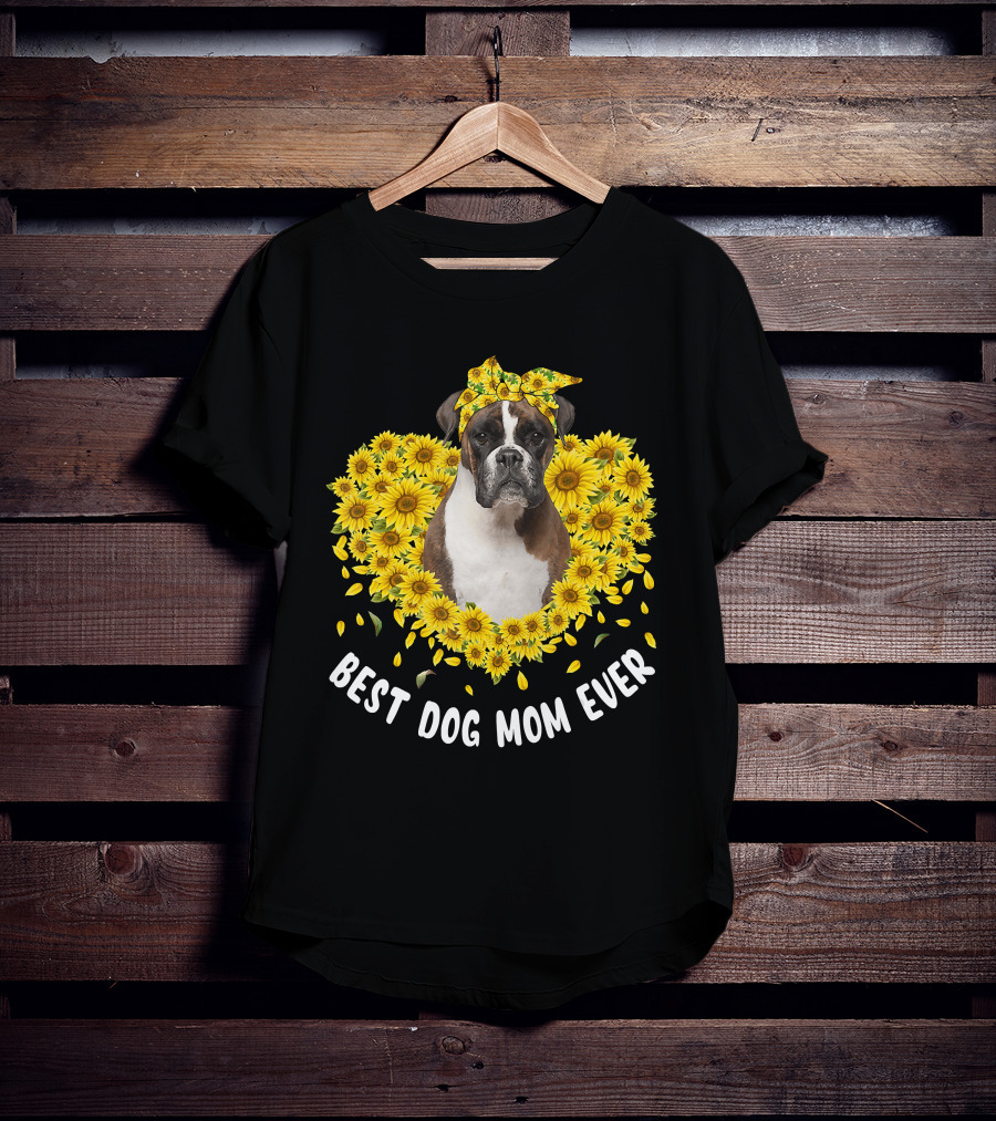 Best Dog Mom Ever Boxer Surrounded By Sunflowers T-Shirt