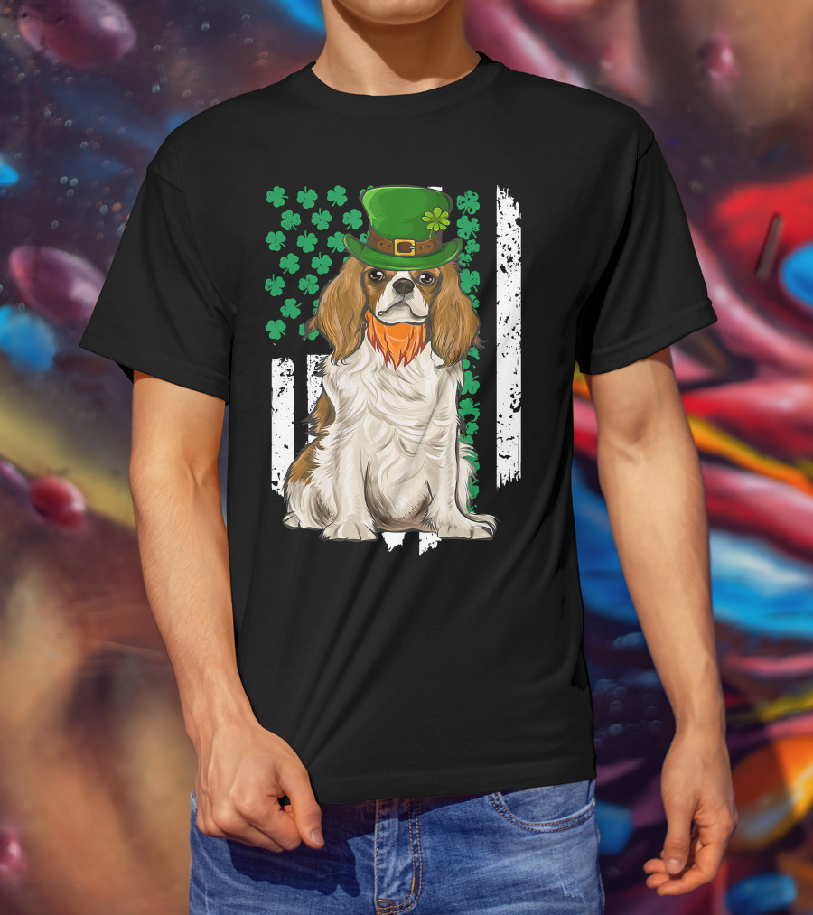 King Charles Spaniel St Patricks Day Irish Dog With Green Hat And Shamrocks T-Shirt
