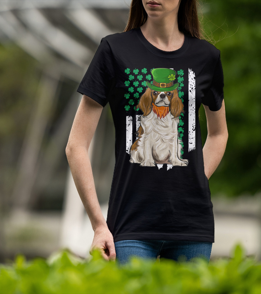 King Charles Spaniel St Patricks Day Irish Dog With Green Hat And Shamrocks T-Shirt