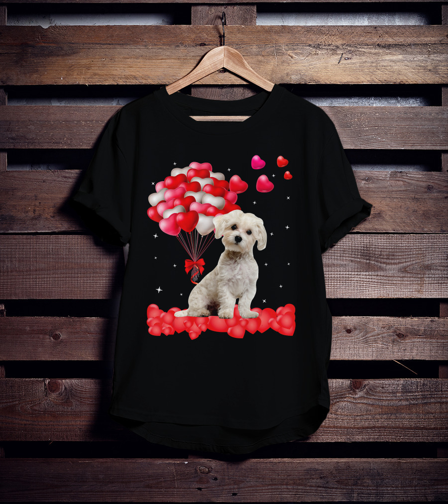 Heartfelt Maltese With Heart Balloons Valentine's Day T-Shirt