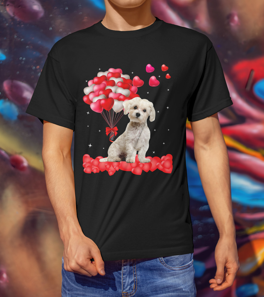 Heartfelt Maltese With Heart Balloons Valentine's Day T-Shirt