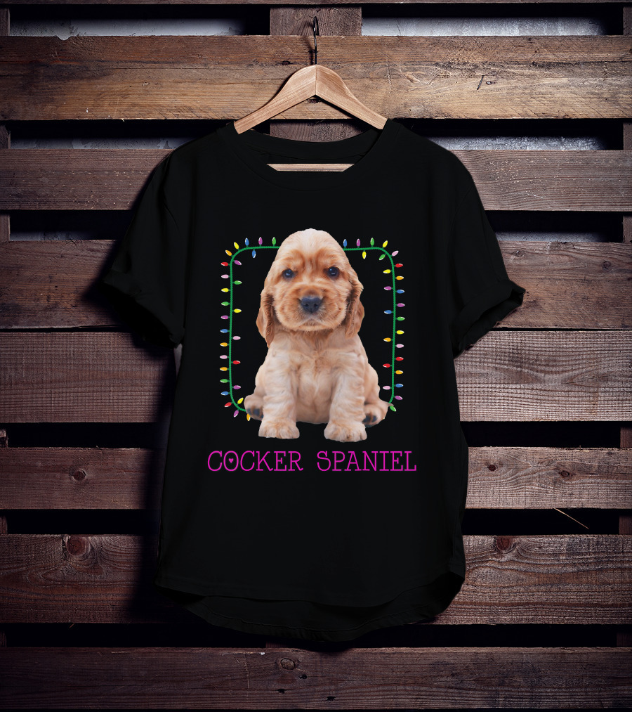 Cocker Spaniel Cute Pup With Christmas Lights T-Shirt