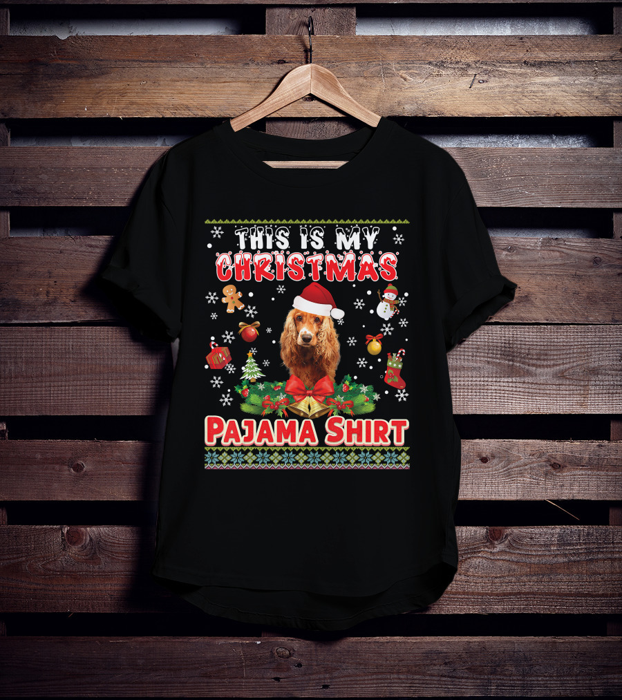 This Is My Christmas Pajama Shirt Dog Santa Hat Gingerbread Snowman Ornaments T-Shirt