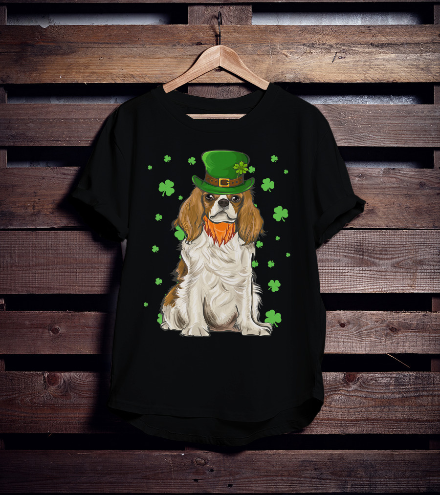 St Patricks Day Cavalier King Charles Spaniel Green Hat Clover T-Shirt
