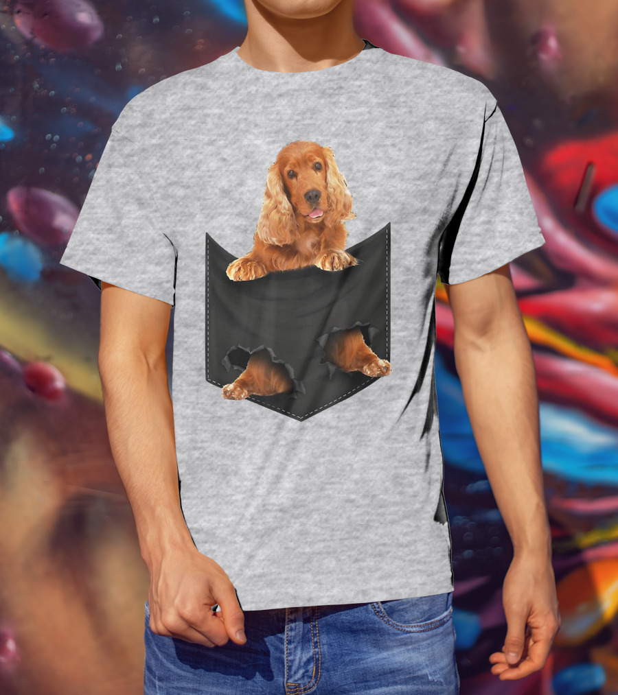 Pocket Sized Charm Red English Cocker Spaniel Peeking Out T-Shirt