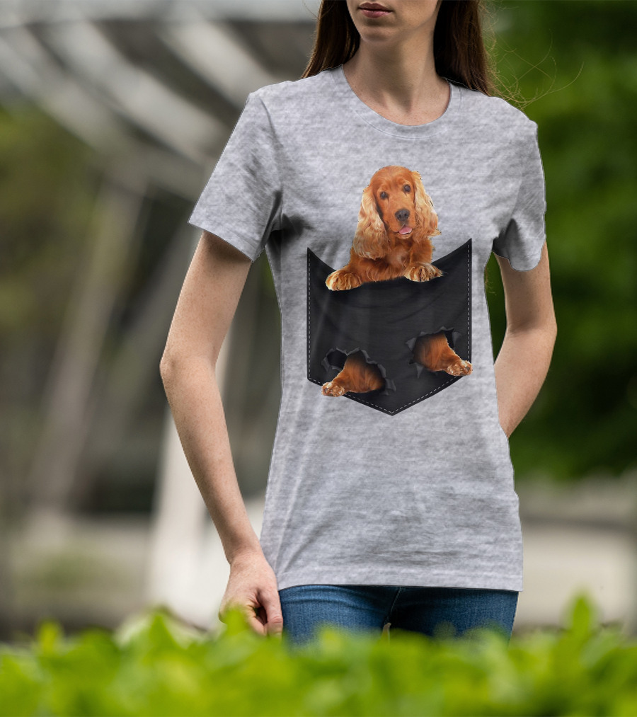 Pocket Sized Charm Red English Cocker Spaniel Peeking Out T-Shirt