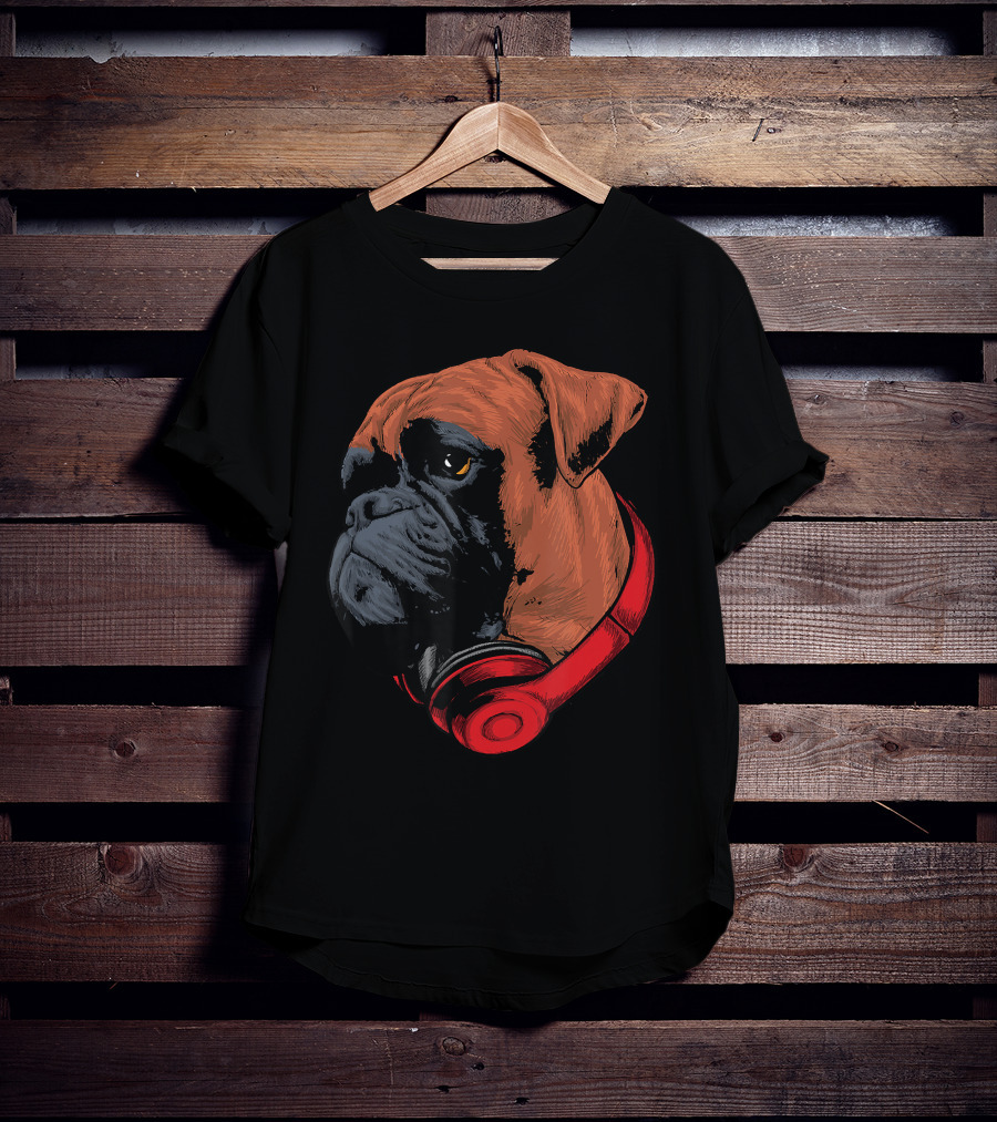Boxer Dog With Red Headphones Cool Gaming T-Shirt