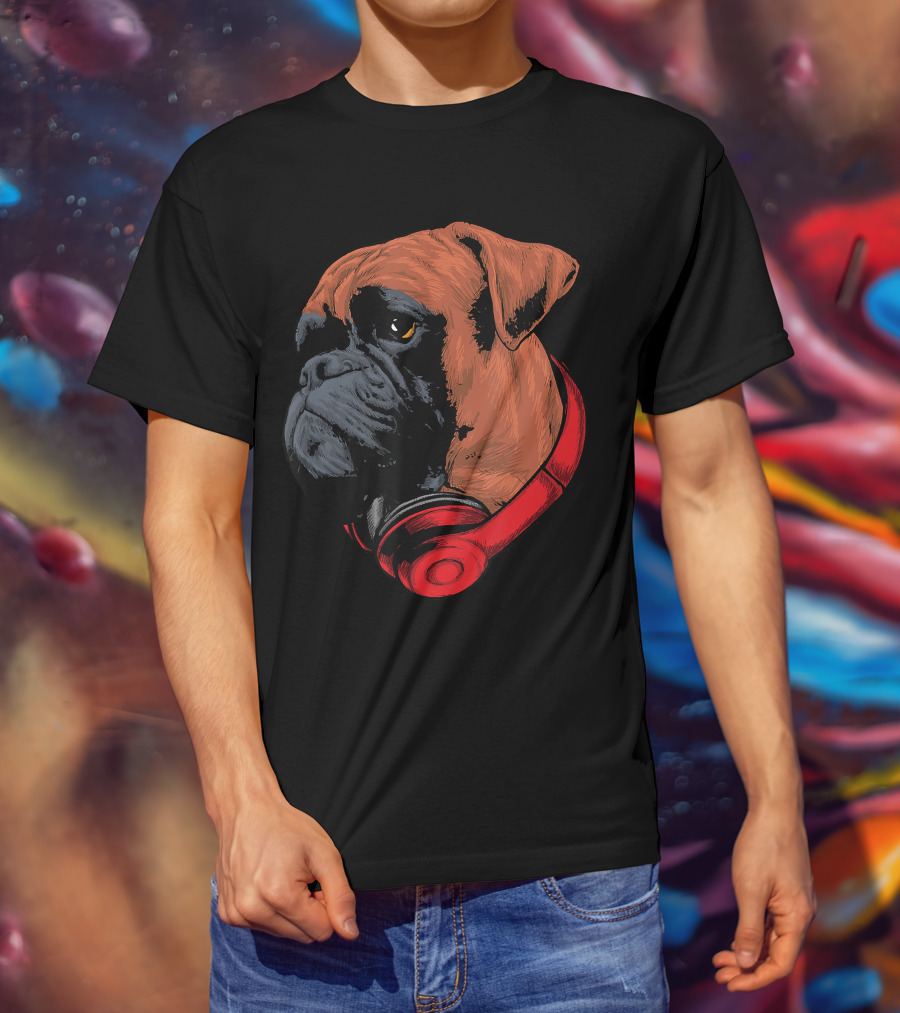 Boxer Dog With Red Headphones Cool Gaming T-Shirt