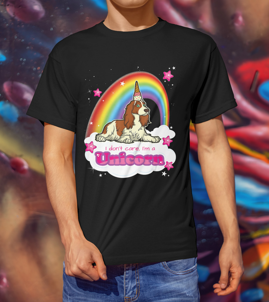I Don't Care I'm A Unicorn English Cocker Spaniel Rainbow T-Shirt