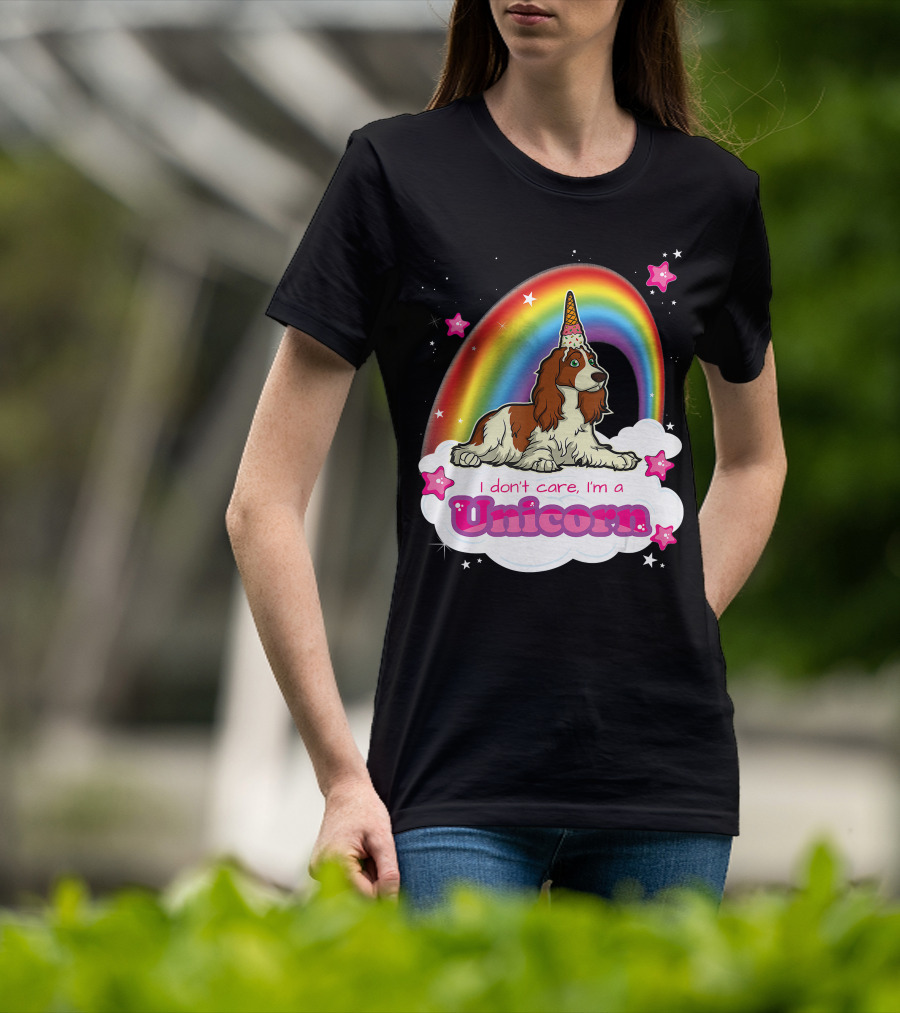 I Don't Care I'm A Unicorn English Cocker Spaniel Rainbow T-Shirt