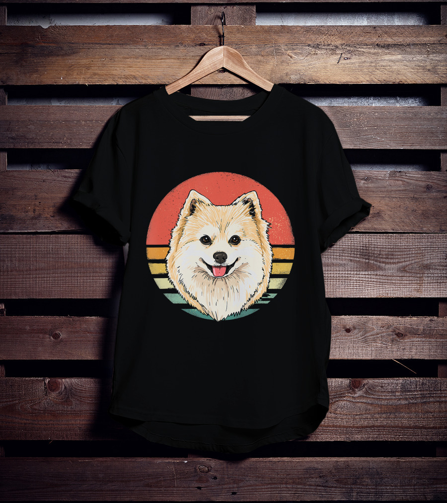 Retro Vintage Pomeranian Dog Breed Sunset Stripes T-Shirt