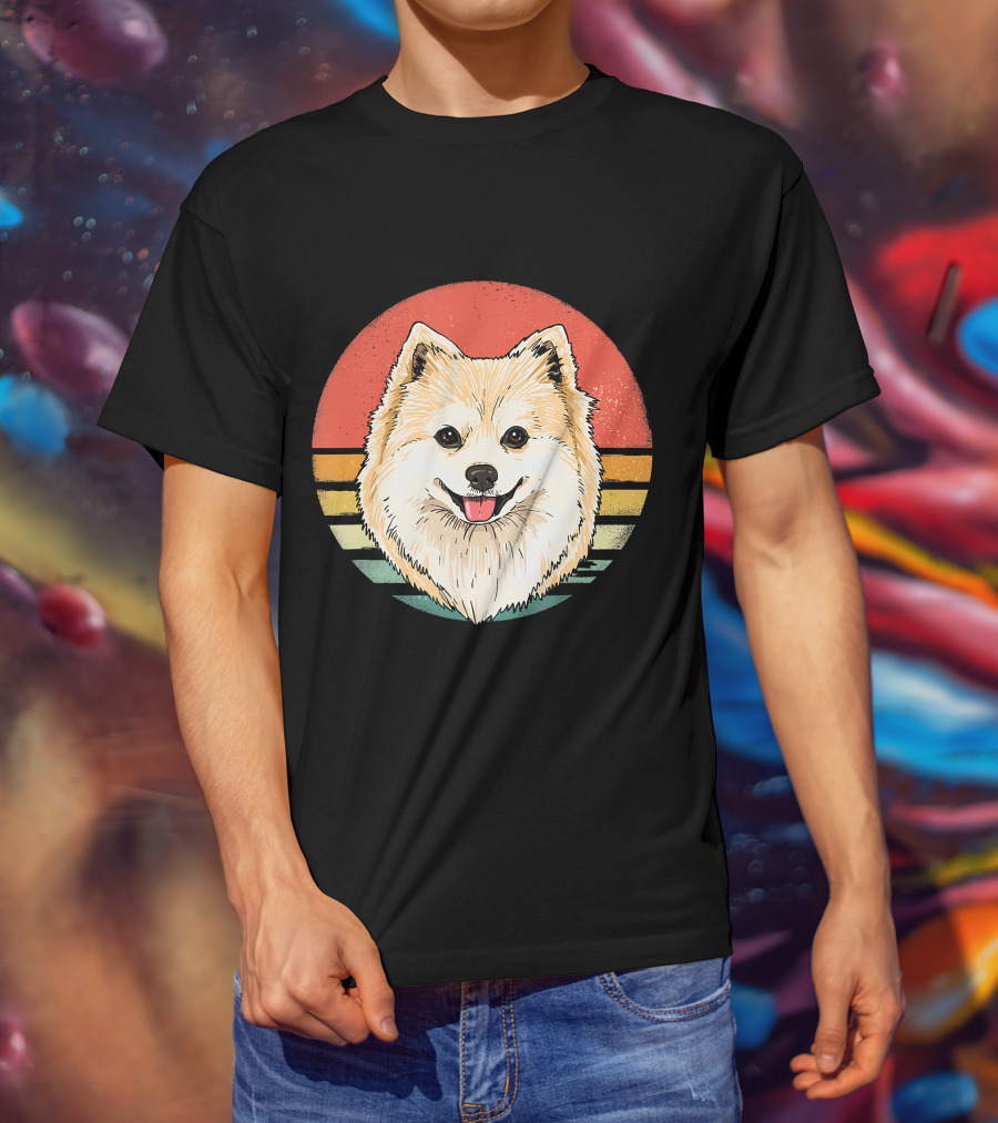 Retro Vintage Pomeranian Dog Breed Sunset Stripes T-Shirt