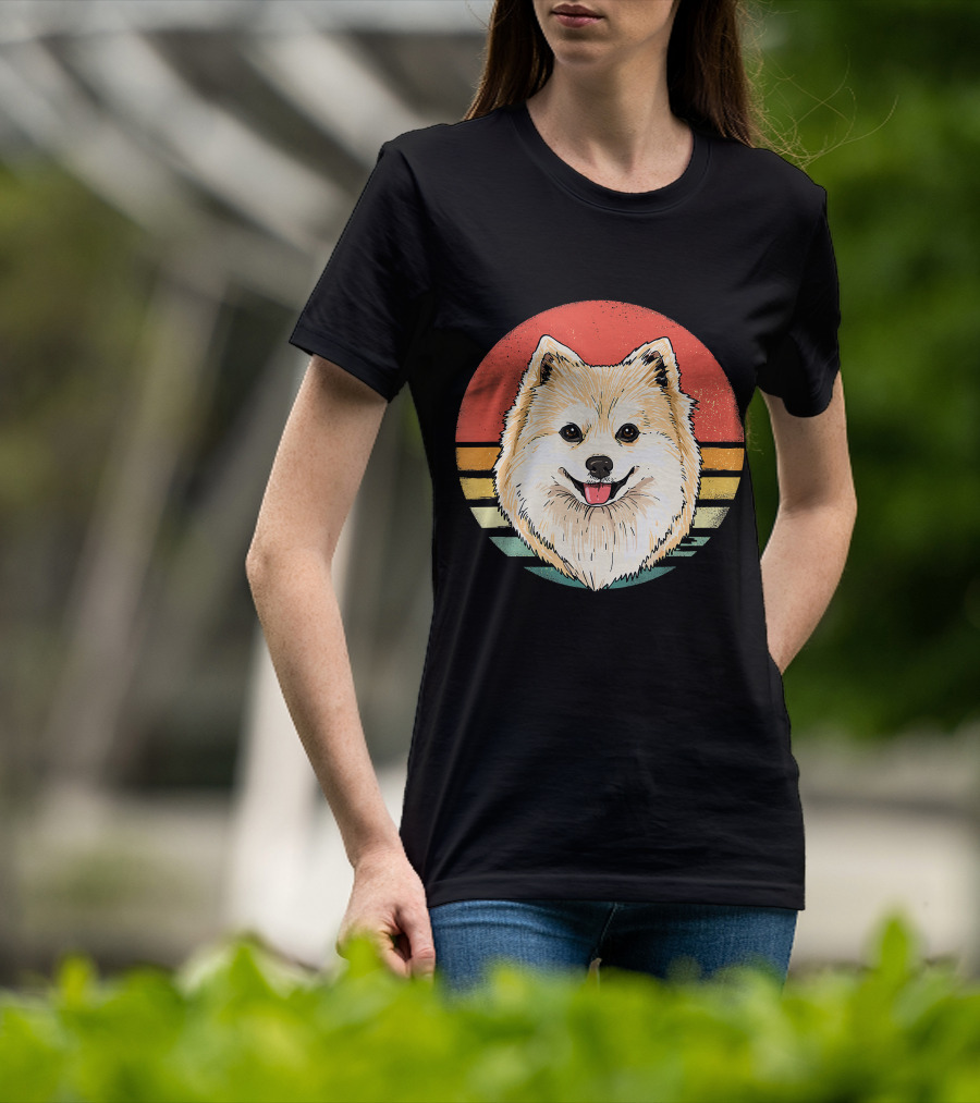 Retro Vintage Pomeranian Dog Breed Sunset Stripes T-Shirt