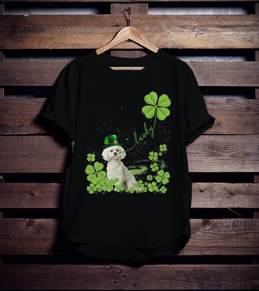 Lucky Shamrock Maltese Dog St Patrick's Day T-Shirt
