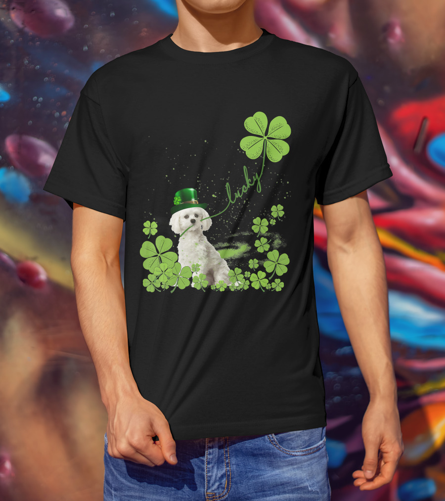Lucky Shamrock Maltese Dog St Patrick's Day T-Shirt