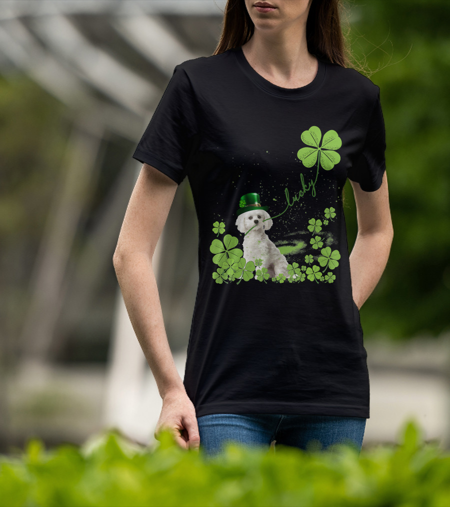 Lucky Shamrock Maltese Dog St Patrick's Day T-Shirt