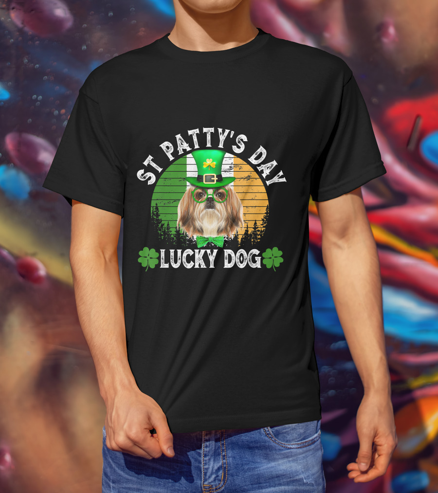 St Patty's Day Lucky Dog Shih Tzu Shamrock T-Shirt