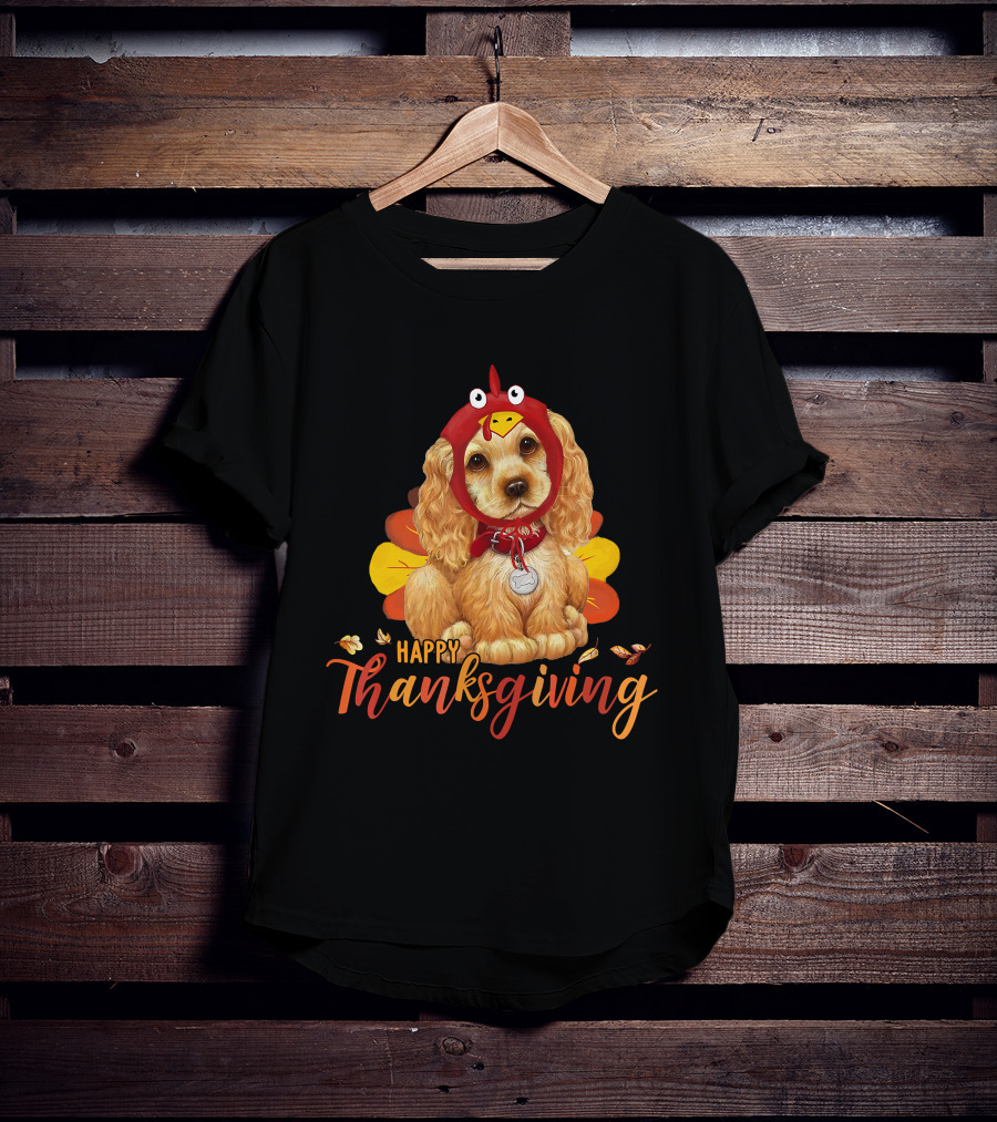 Cocker Spaniel In Turkey Costume Happy Thanksgiving T-Shirt