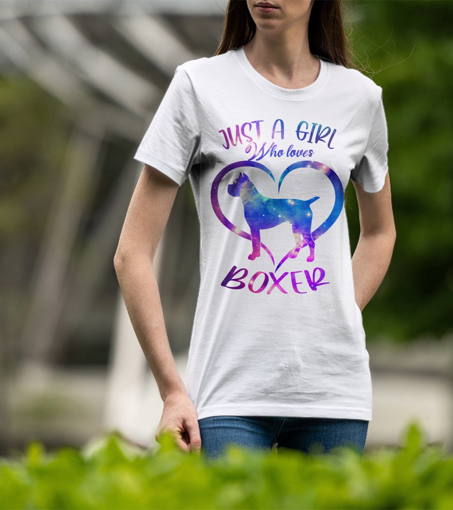 Just A Girl Who Loves Boxer Heart Galaxy T-Shirt