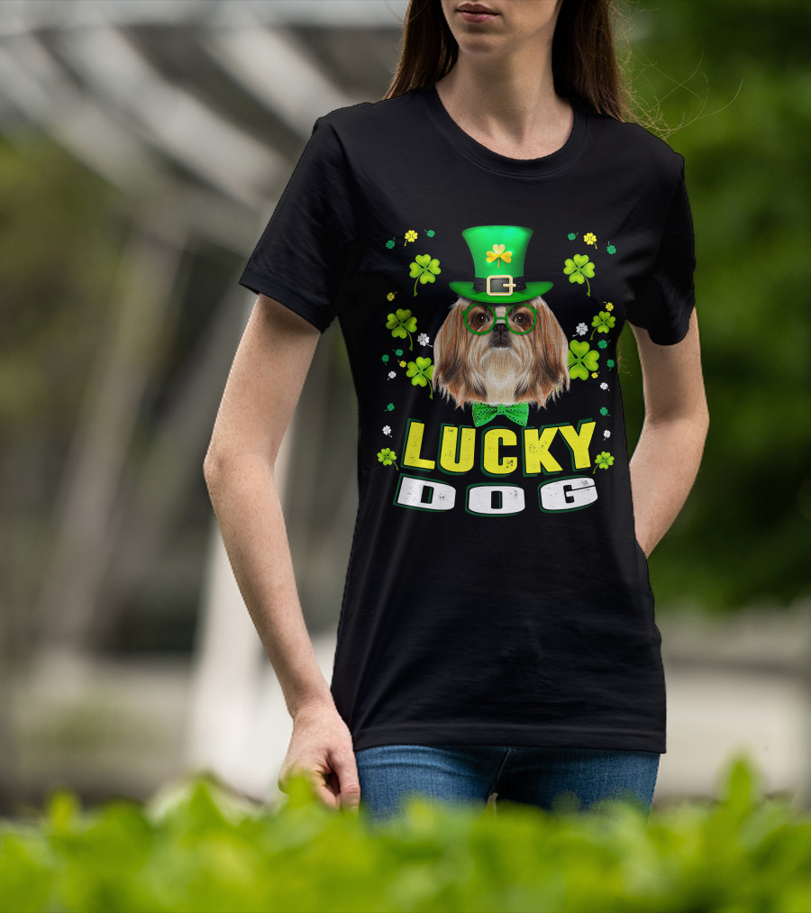 Lucky Dog Shih Tzu Leprechaun Shamrock Festive Green Hat T-Shirt