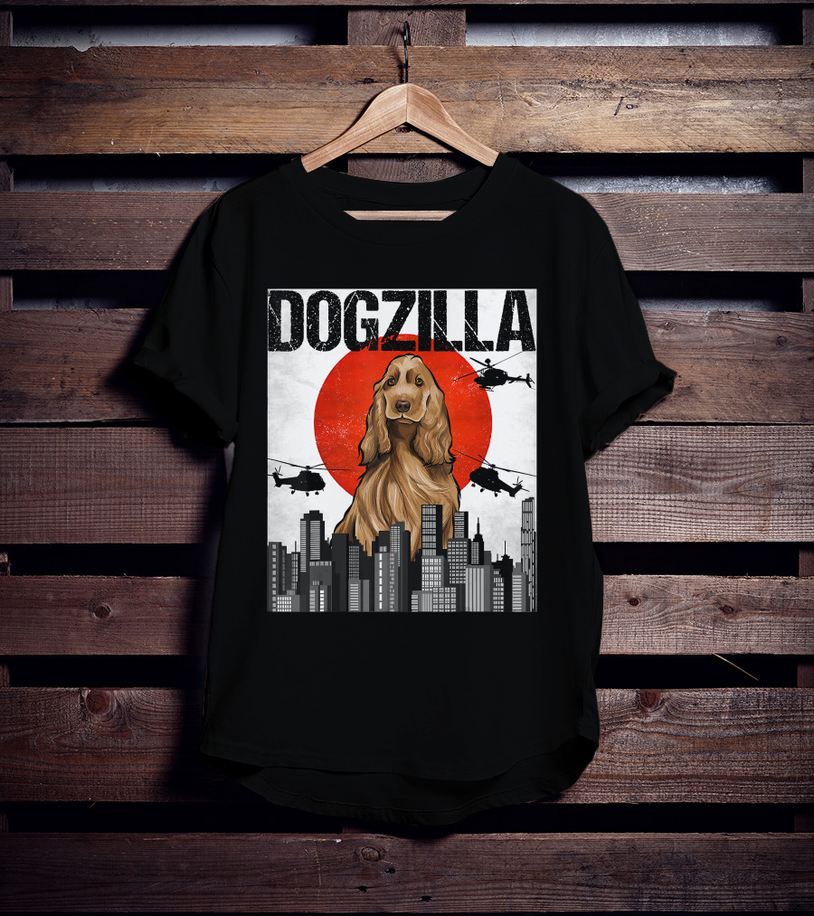 Dogzilla Vintage Japanese Cityscape With English Cocker Spaniel T-Shirt