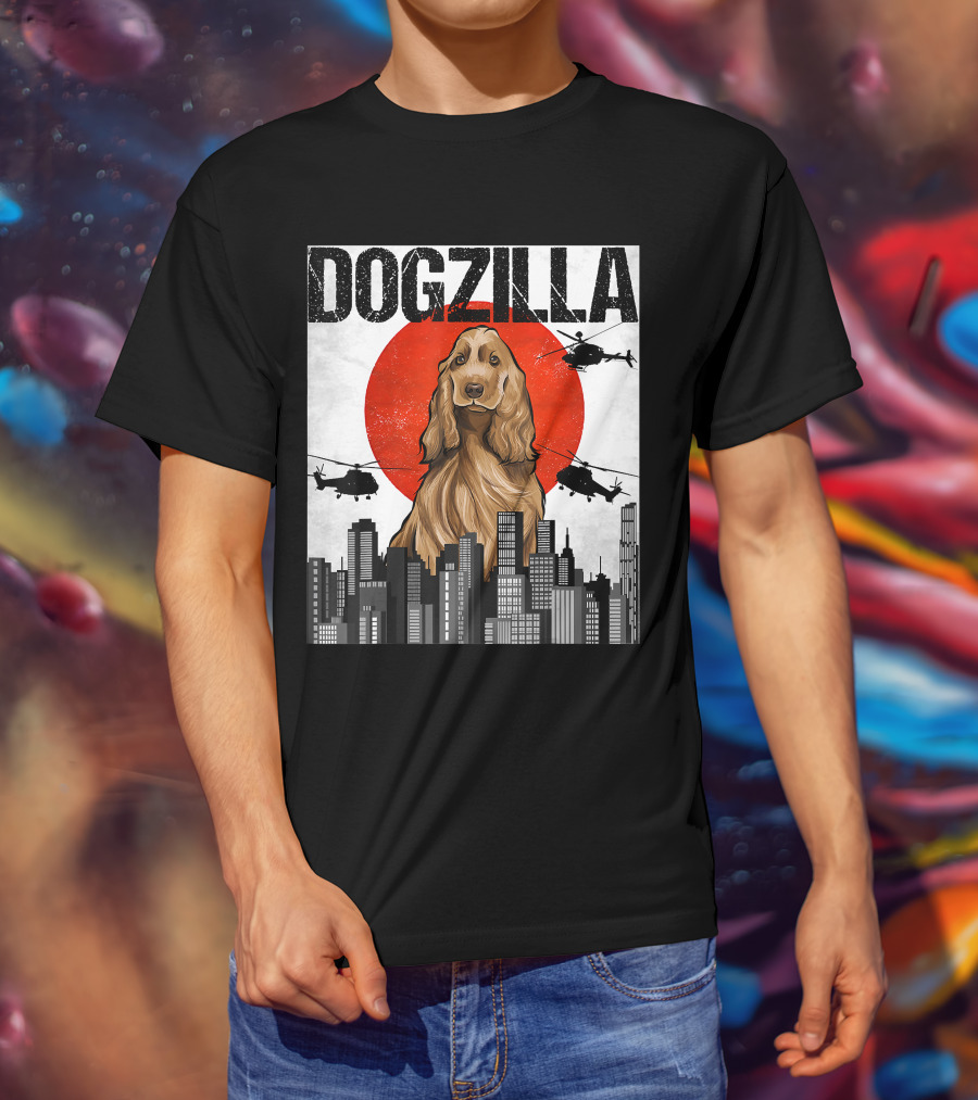 Dogzilla Vintage Japanese Cityscape With English Cocker Spaniel T-Shirt