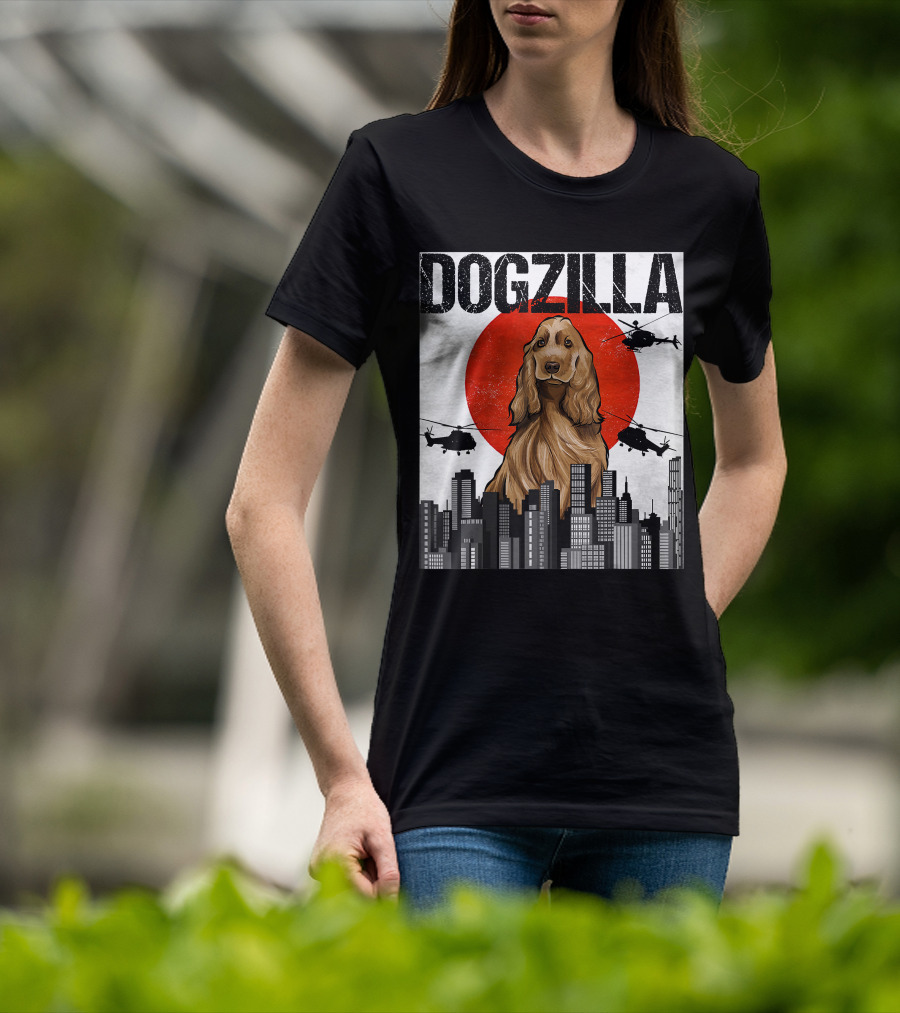 Dogzilla Vintage Japanese Cityscape With English Cocker Spaniel T-Shirt