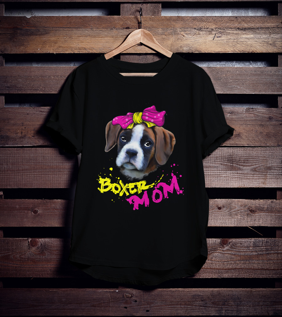 Boxer Mom Dog With Pink Bow T-Shirt