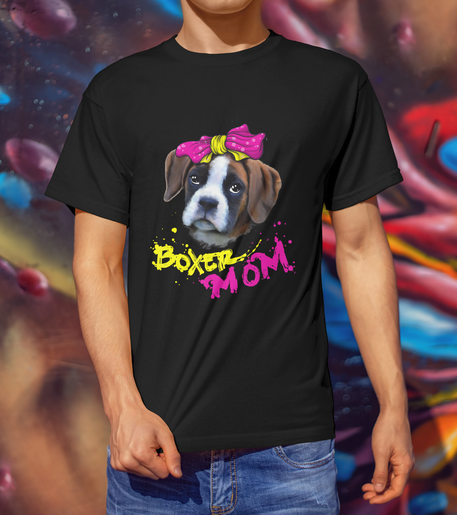 Boxer Mom Dog With Pink Bow T-Shirt