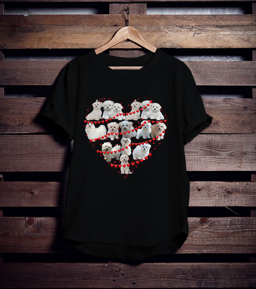 Maltese Heart Valentine Ornaments Puppies T-Shirt