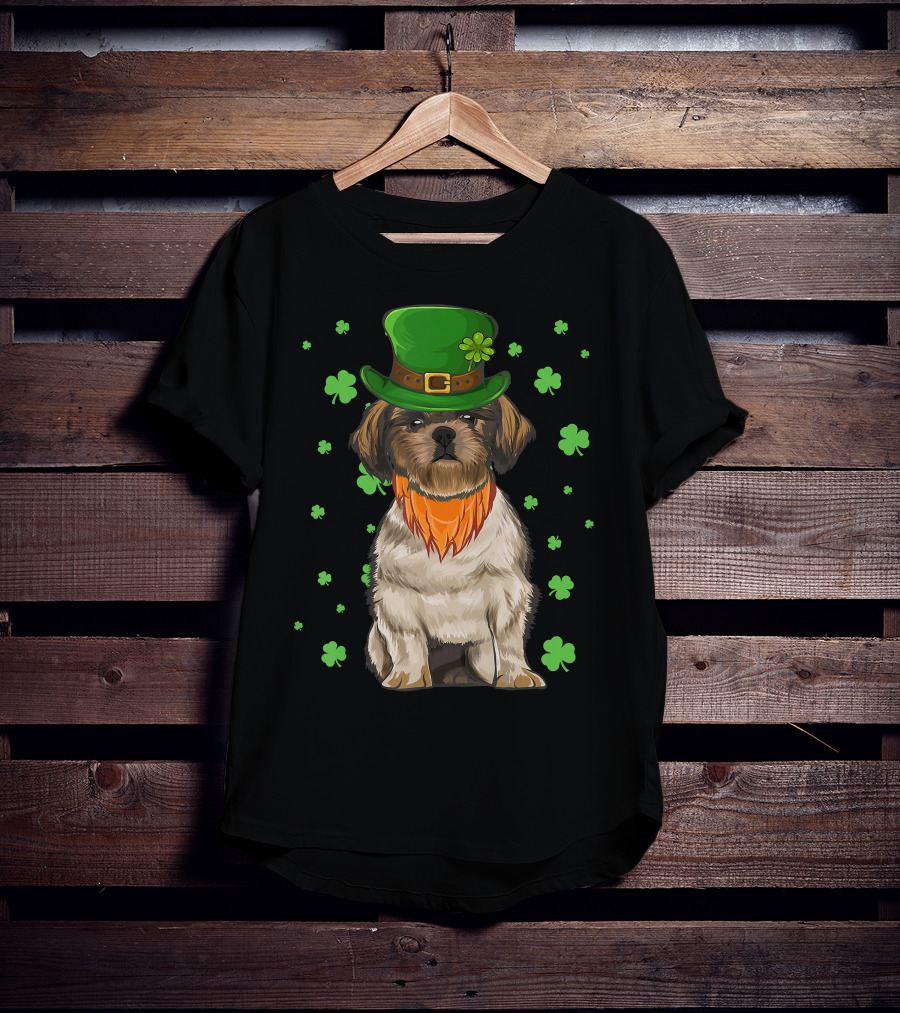 St Patricks Day Shih Tzu Dog With Green Hat And Shamrocks T-Shirt
